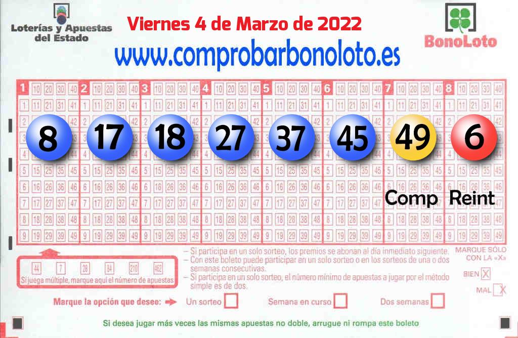 Bonoloto Comprobar del 2022-03-04