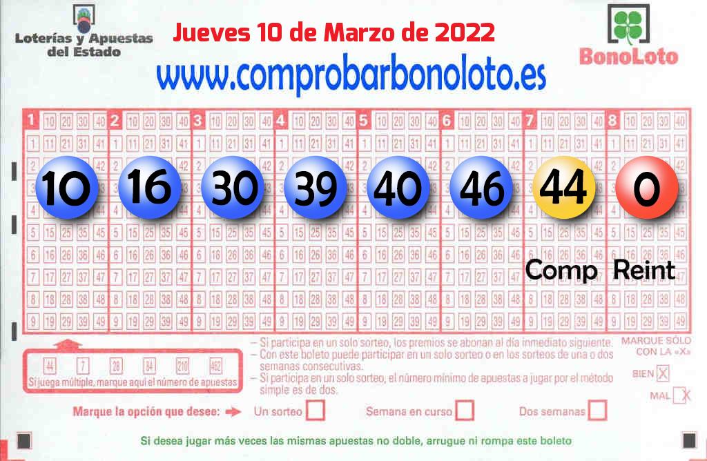 Bonoloto Comprobar del 2022-03-10