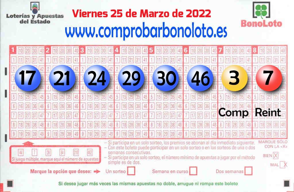 Bonoloto Comprobar del 2022-03-25