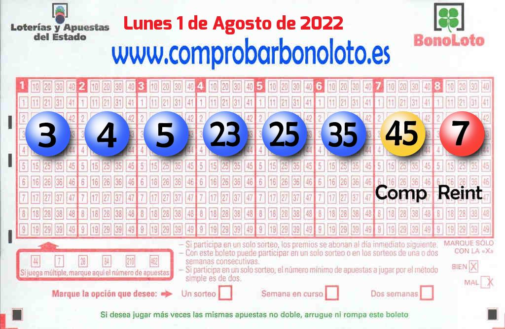 Bonoloto del Lunes 1 de Agosto de 2022