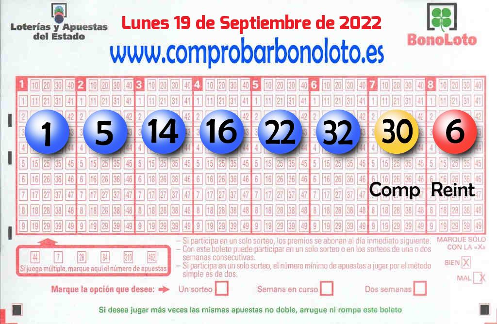 Bonoloto del Lunes 19 de Septiembre de 2022