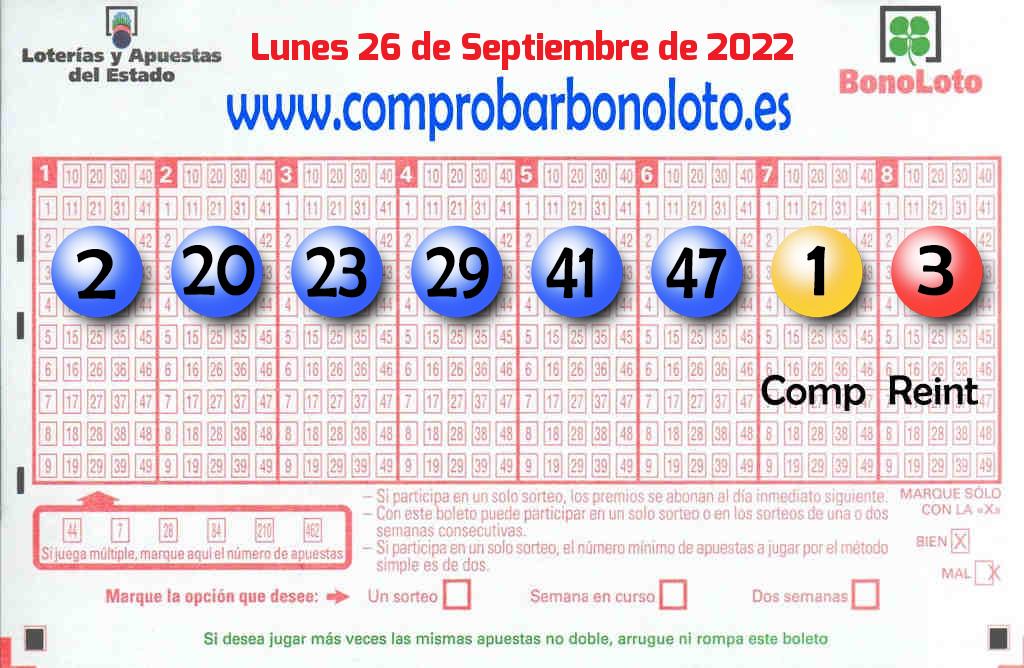Bonoloto del Lunes 26 de Septiembre de 2022