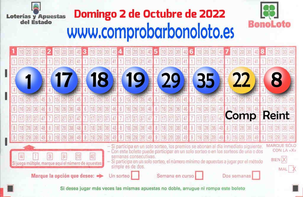 Bonoloto del Domingo 2 de Octubre de 2022