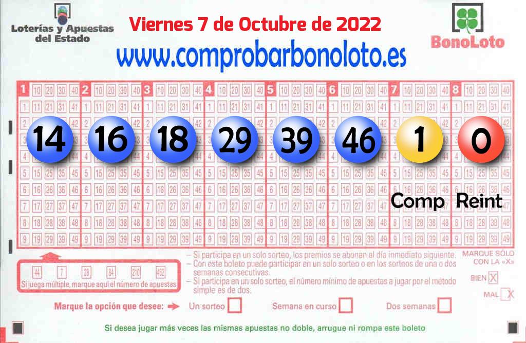 Bonoloto del Viernes 7 de Octubre de 2022