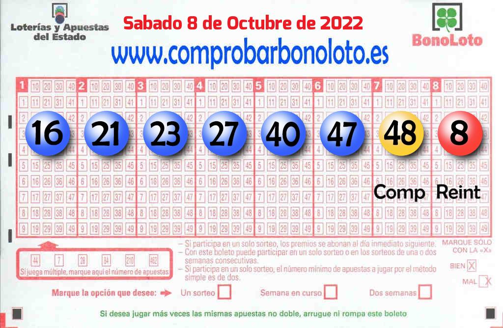 Bonoloto del Sábado 8 de Octubre de 2022