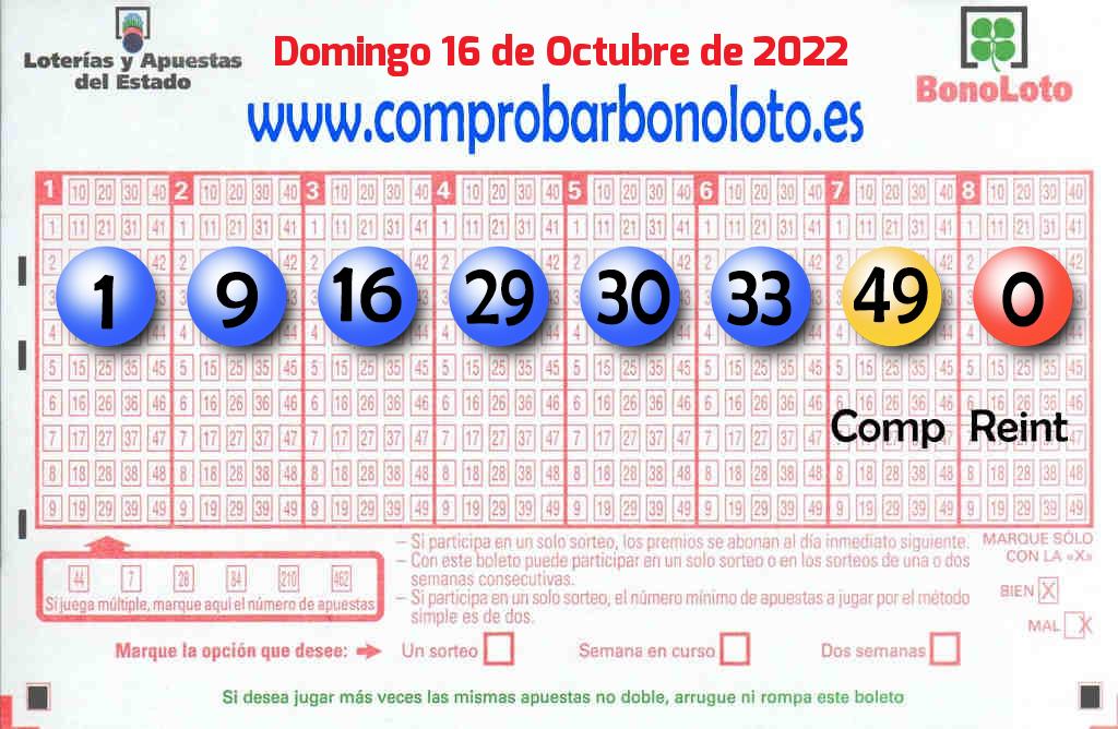 Bonoloto del Domingo 16 de Octubre de 2022