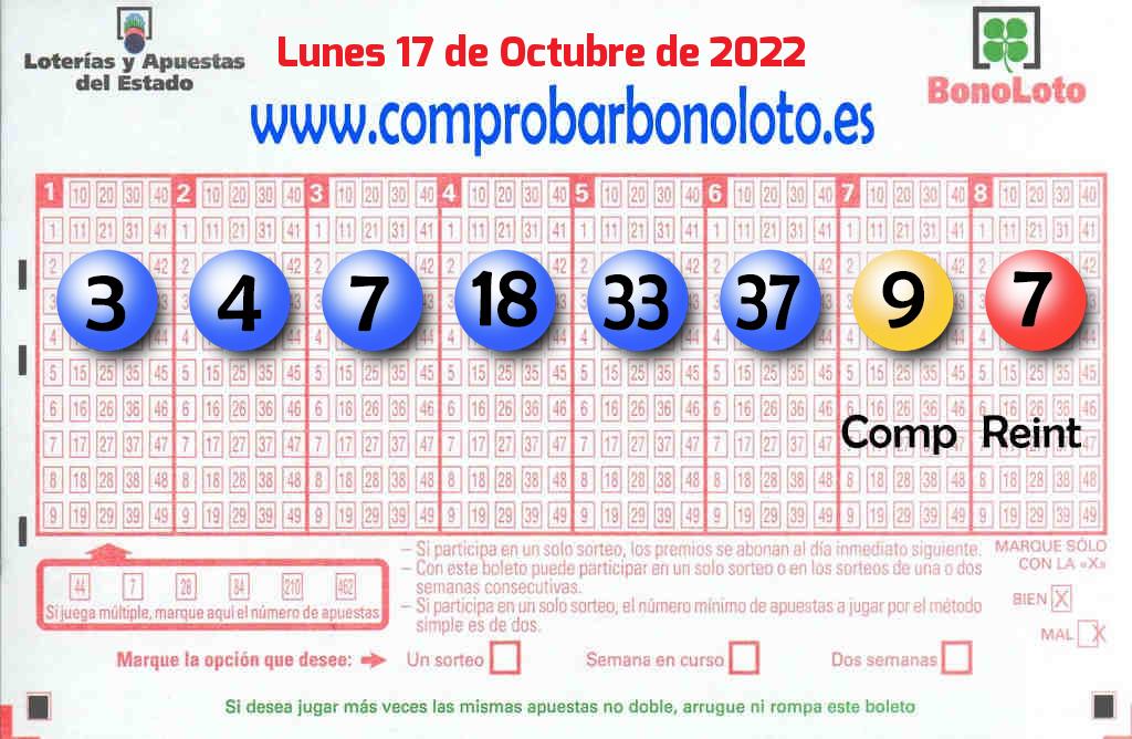 Bonoloto del Lunes 17 de Octubre de 2022