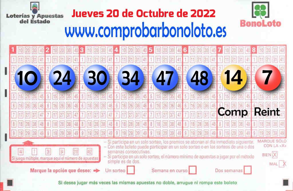 Bonoloto del Jueves 20 de Octubre de 2022