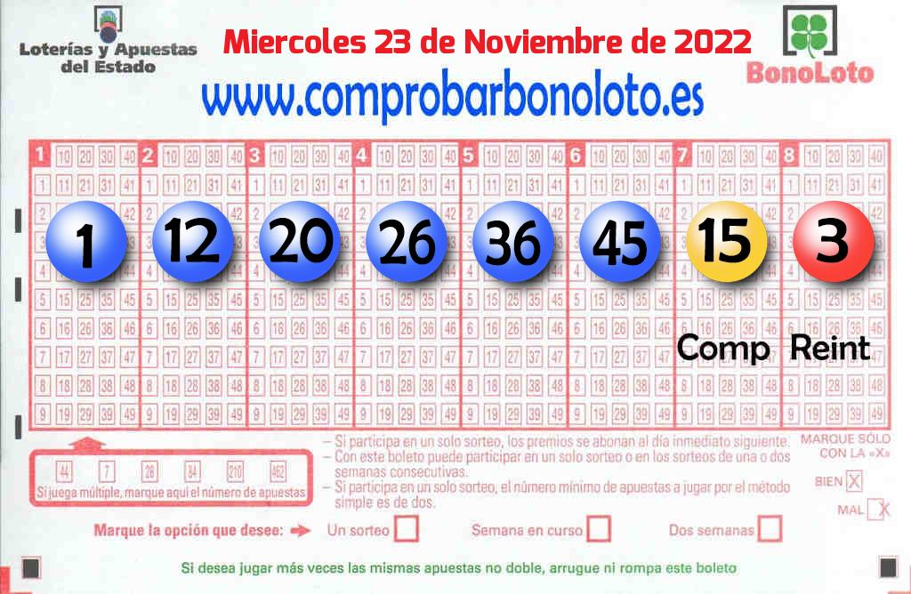 Bonoloto del Miércoles 23 de Noviembre de 2022