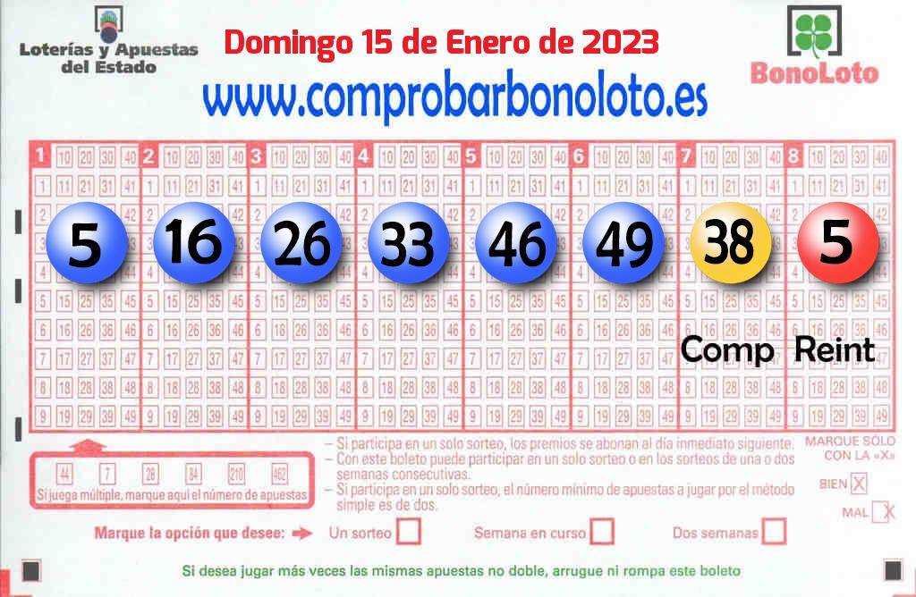 Bonoloto del Domingo 15 de Enero de 2023