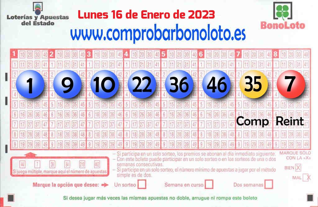 Bonoloto del Lunes 16 de Enero de 2023