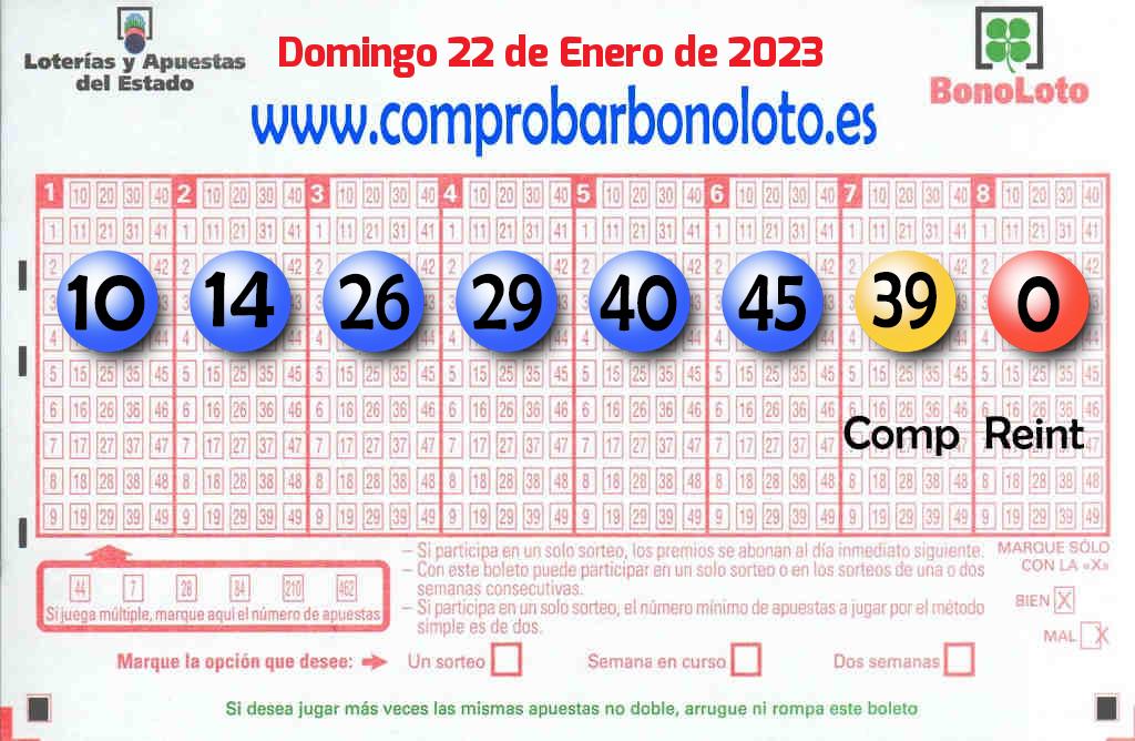 Bonoloto del Domingo 22 de Enero de 2023