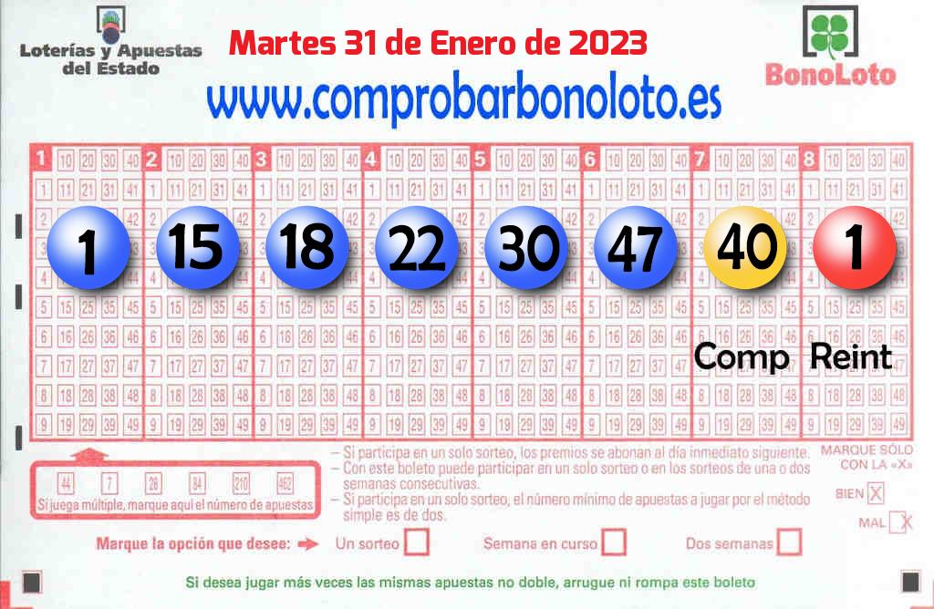 Bonoloto del Martes 31 de Enero de 2023