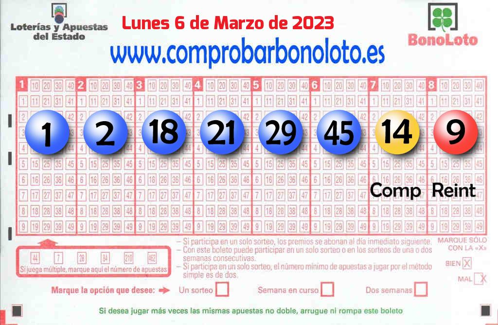 Bonoloto del Lunes 6 de Marzo de 2023
