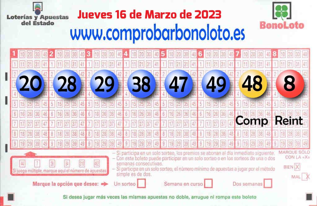 Bonoloto del Jueves 16 de Marzo de 2023