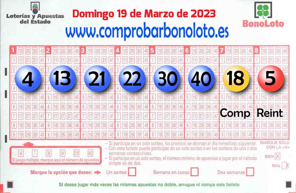 Bonoloto del Domingo 19 de Marzo de 2023