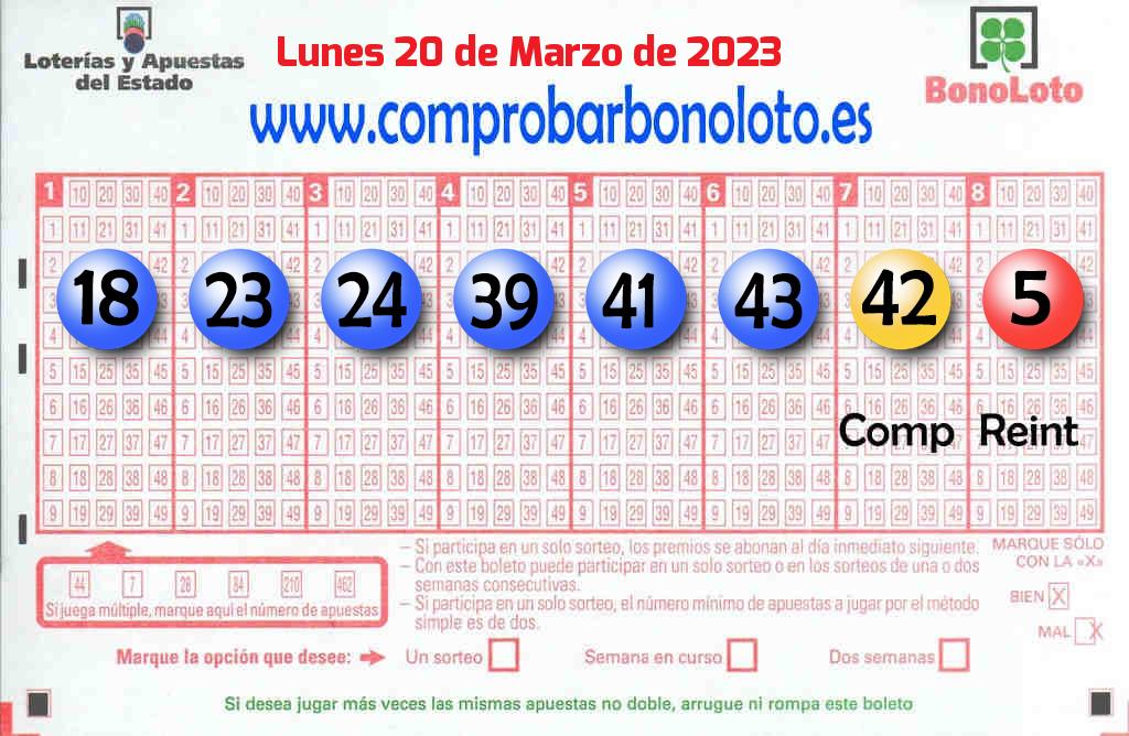 Bonoloto del Lunes 20 de Marzo de 2023