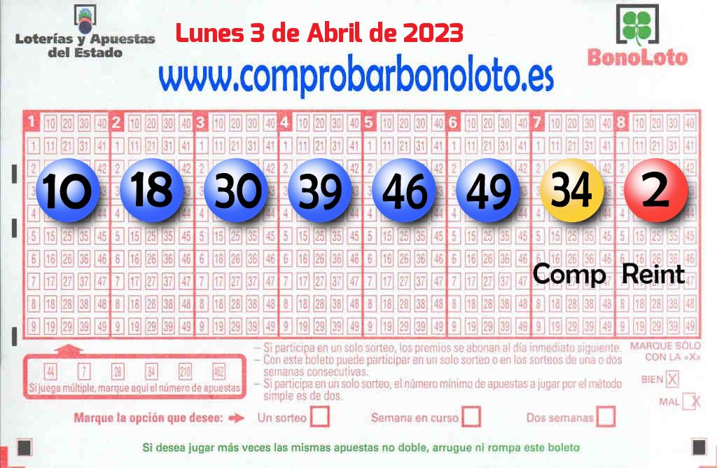 Bonoloto del Lunes 3 de Abril de 2023