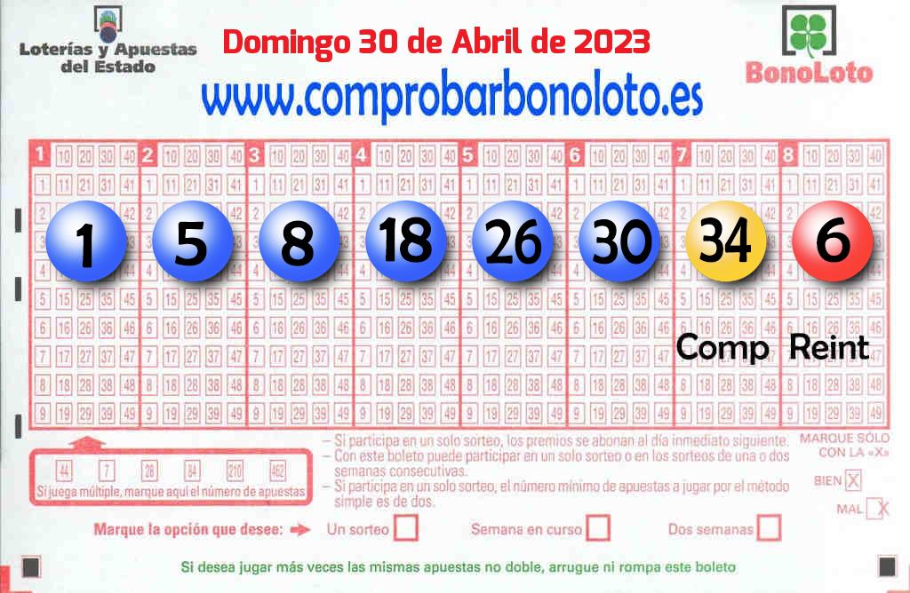 Bonoloto del Domingo 30 de Abril de 2023