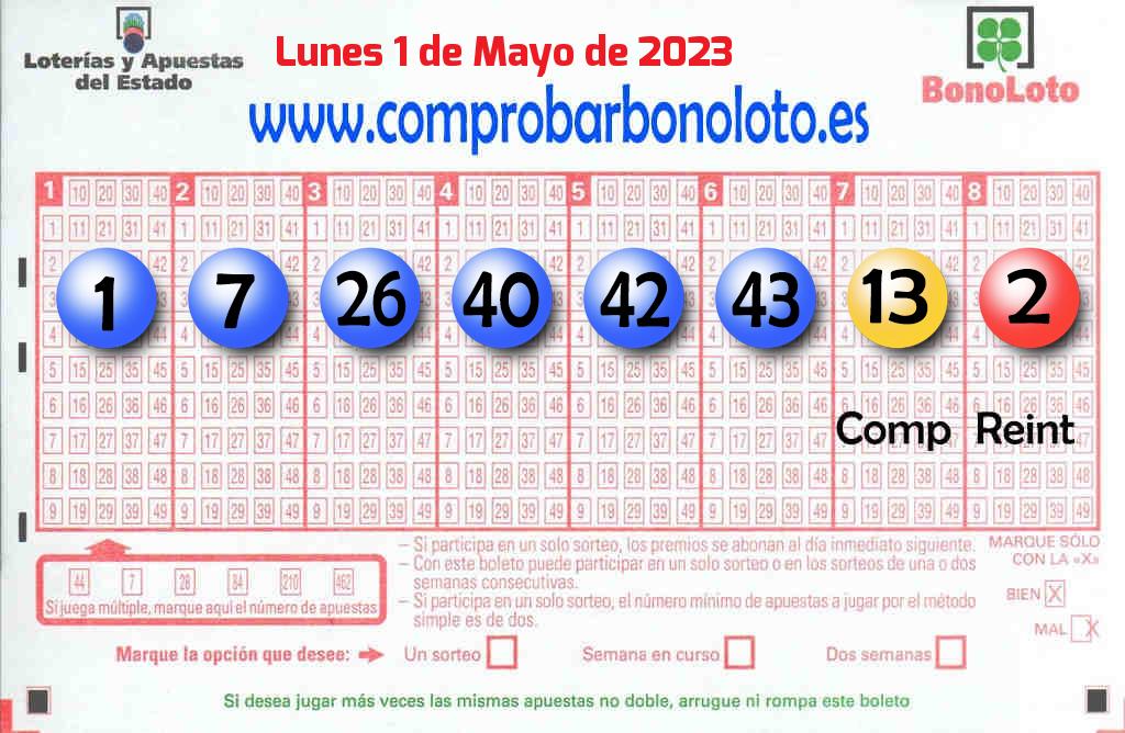 Bonoloto del Lunes 1 de Mayo de 2023