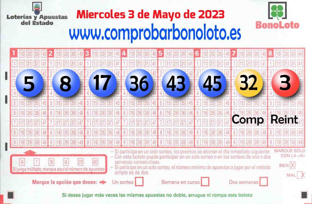 Bonoloto del Miércoles 3 de Mayo de 2023