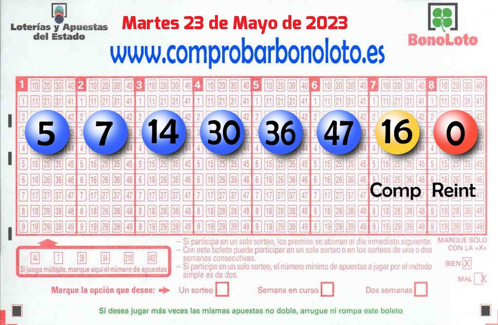 Bonoloto del Martes 23 de Mayo de 2023