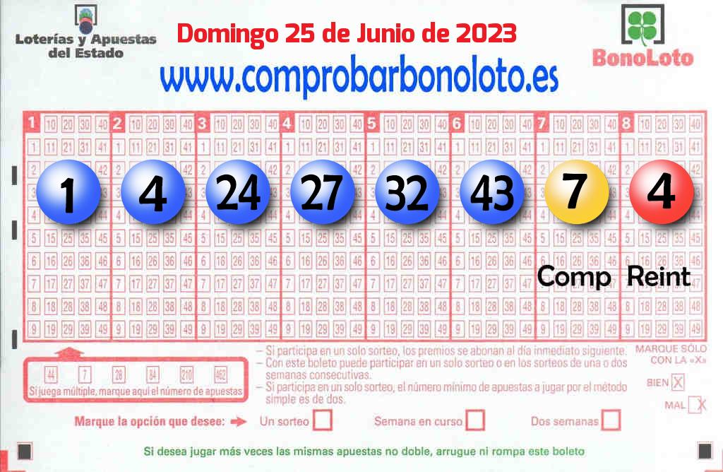 Bonoloto del Domingo 25 de Junio de 2023