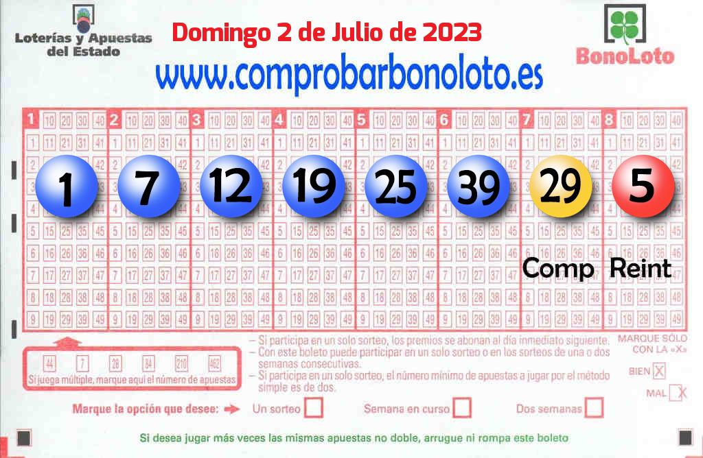 Bonoloto del Domingo 2 de Julio de 2023