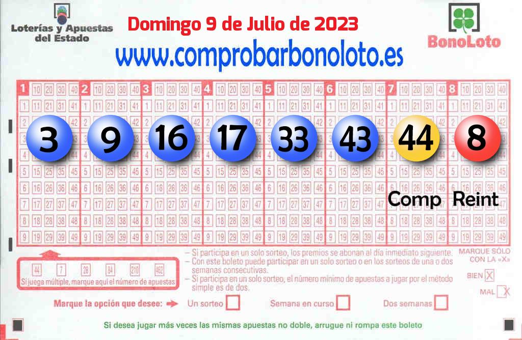 Bonoloto del Domingo 9 de Julio de 2023