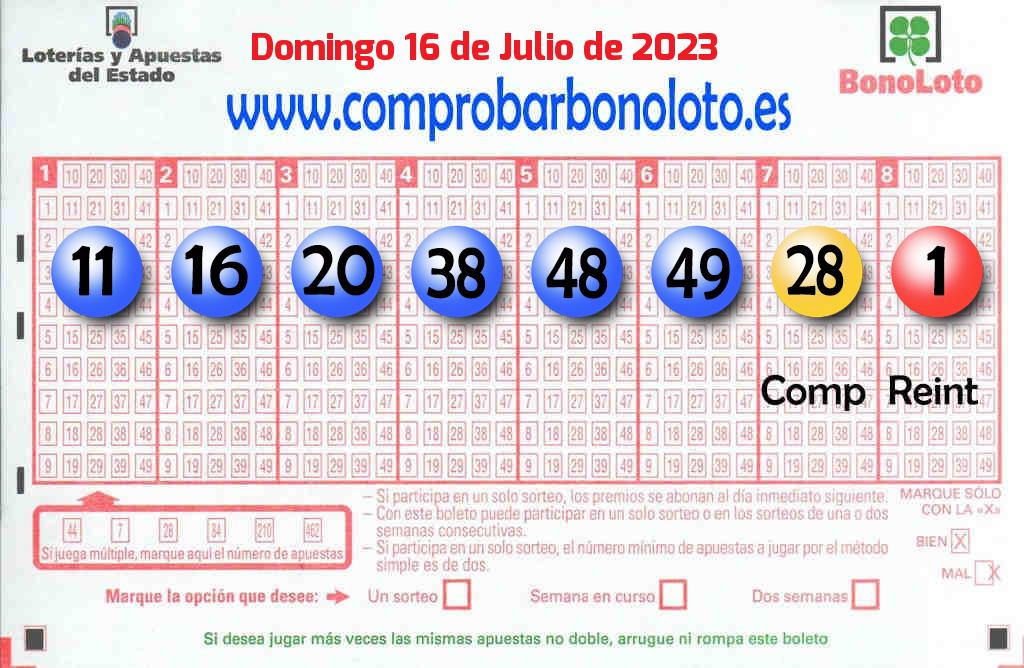 Bonoloto del Domingo 16 de Julio de 2023