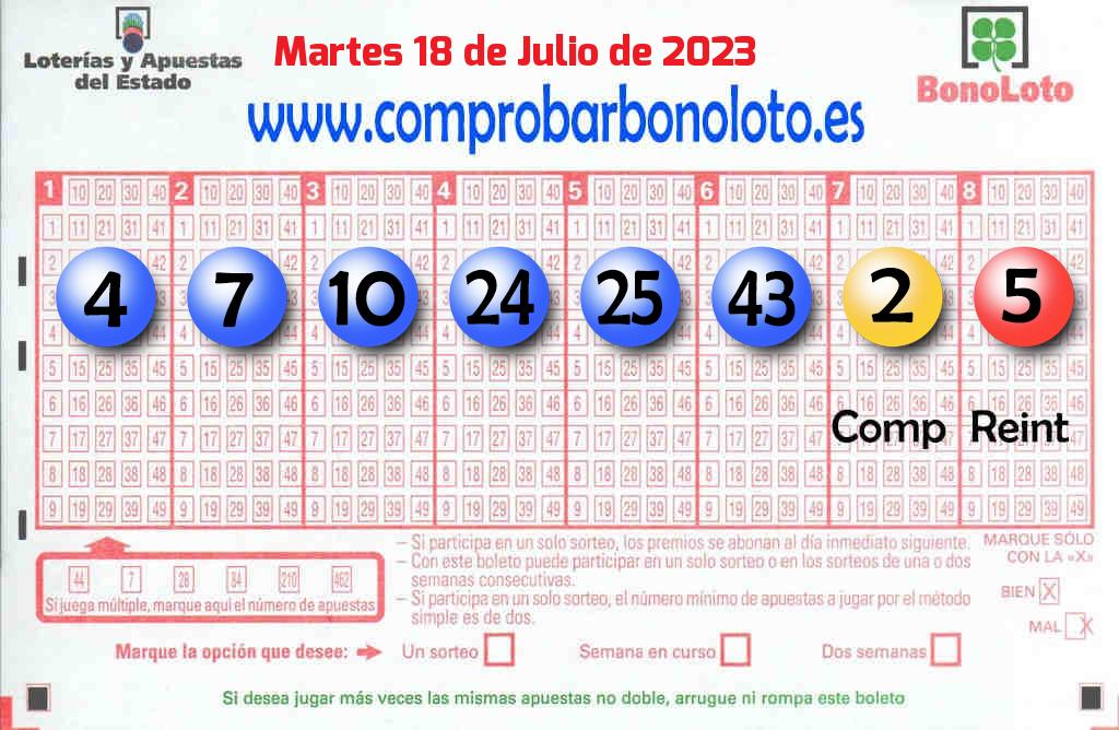Bonoloto del Martes 18 de Julio de 2023