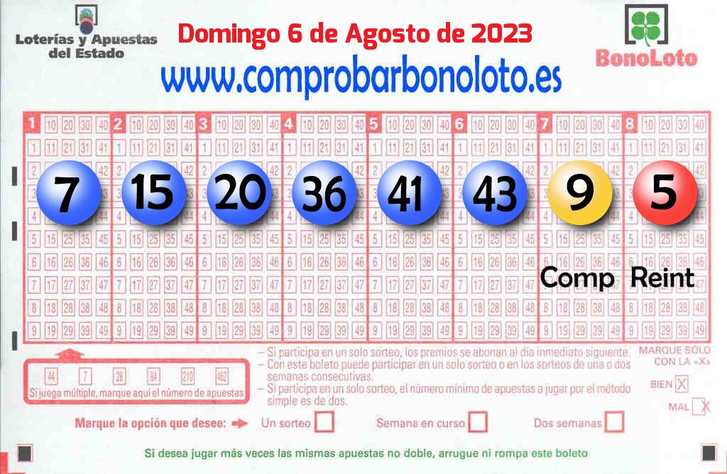 Bonoloto del Domingo 6 de Agosto de 2023