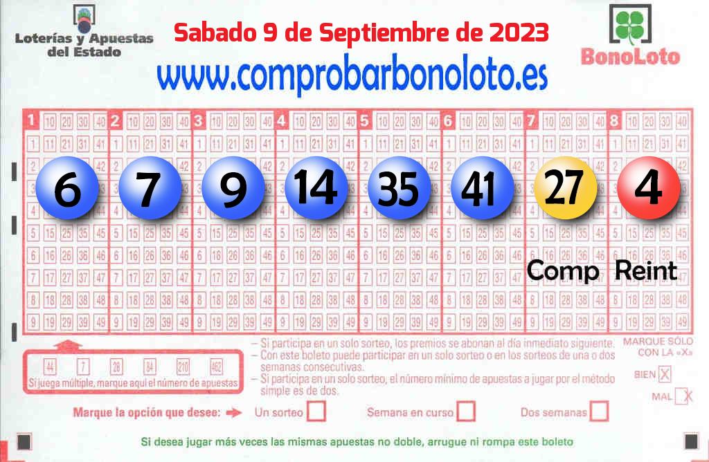 Bonoloto del Sábado 9 de Septiembre de 2023