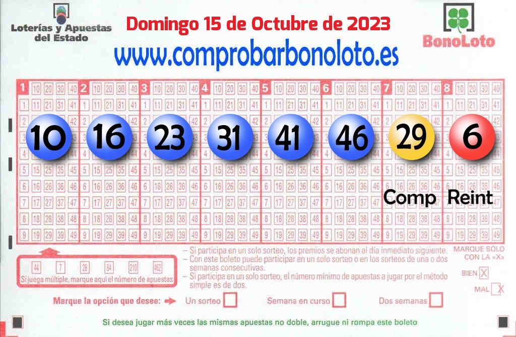 Bonoloto del Domingo 15 de Octubre de 2023