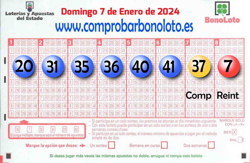 Bonoloto del Domingo 7 de Enero de 2024