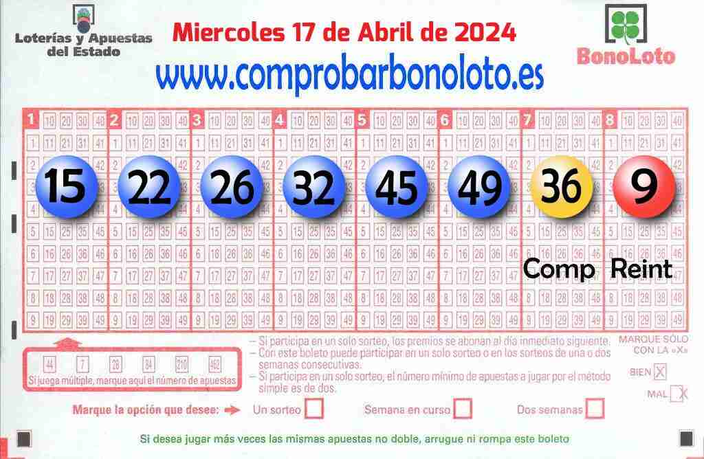 Bonoloto del Miércoles 17 de Abril de 2024