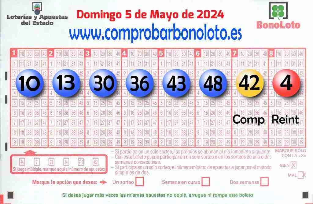 Bonoloto del Domingo 5 de Mayo de 2024