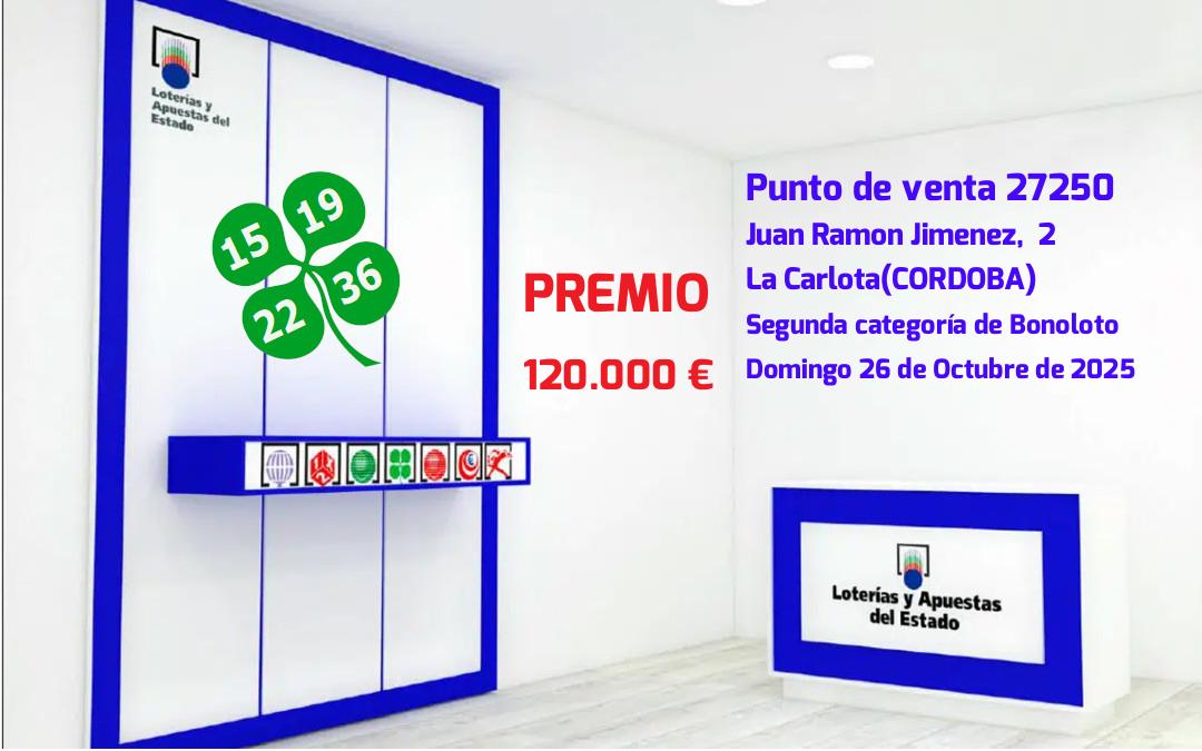 El segundo premio de  La Bonoloto del Domingo 26 de octubre cae en La Carlota Imagen de la noticia 1 de la bonoloto de hoy